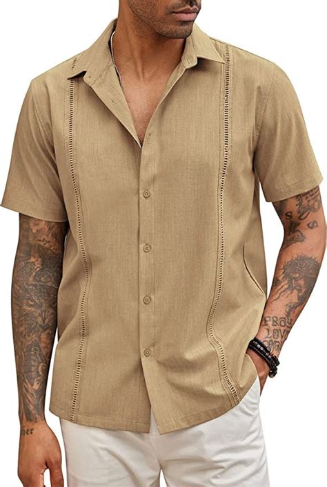 COOFANDY Mens Short Sleeve Cuban Guayabera Shirt Casual Summer Beach