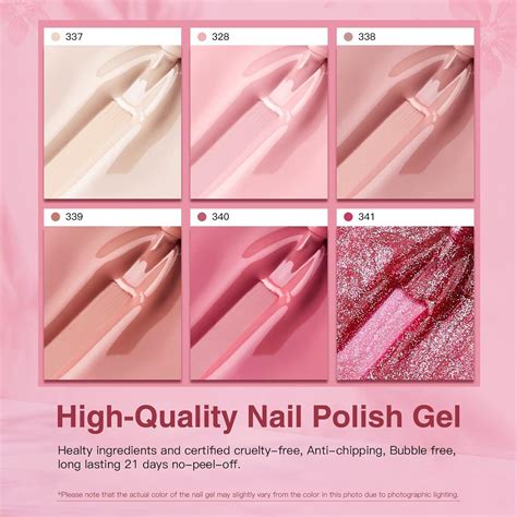 Pink Gel Nail Polish Set 6 Nude Pastel Pink Colors Glitter UV Gel