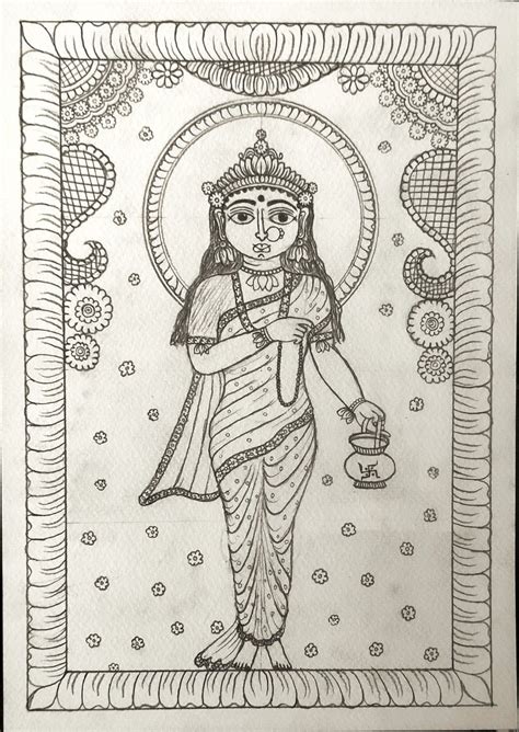 Kalamkari Art pencil sketch of Mata Brahmacharini. Navratri Special Day-2 | Navratri special ...