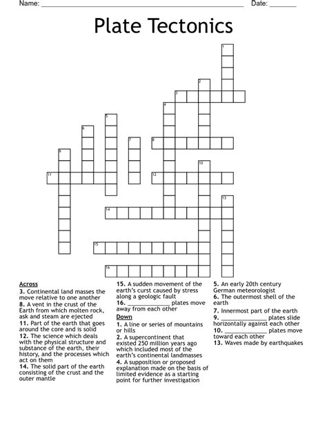 Plate Tectonics Crossword Wordmint