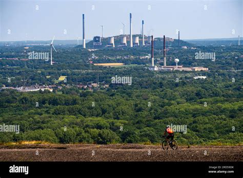 View from the Haniel slagheap over the green Ruhr landscape to the northeast, over the ...