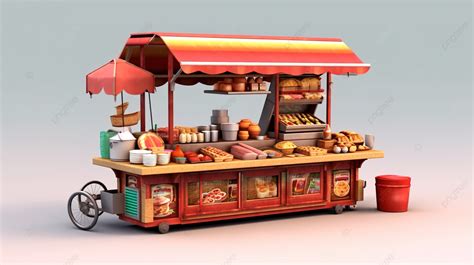 Charming D Render Of A Cartoon Street Food Kiosk Background Hawker