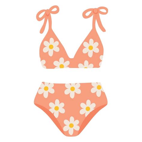 Cute Peach Bikini With White Daisy Flowers And Bow Ties Perfect For Beach Or Vacation Looks