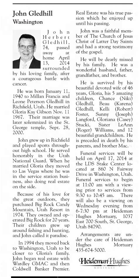 Obituary For John Herbert Gledhill 1940 2014 Aged 74 ™