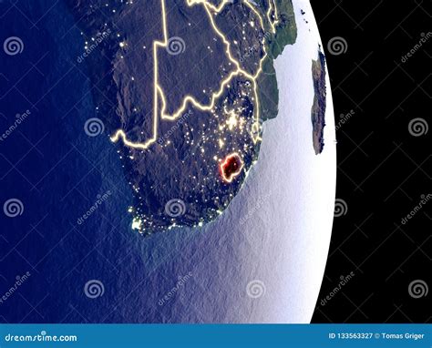 Lesotho On Night Earth Stock Illustration Illustration Of Highlighted