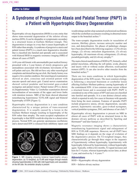 Pdf A Syndrome Of Progressive Ataxia And Palatal Tremor Papt In A