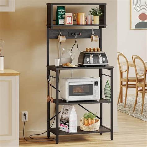 Bestier Black 5 Tier Wood 23 6 In W Baker S Rack With Power Outlet And