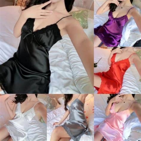 Jual Baju Tidur Lingerie Satin Renda Wanita Korea Sexy Mini Shopee Indonesia