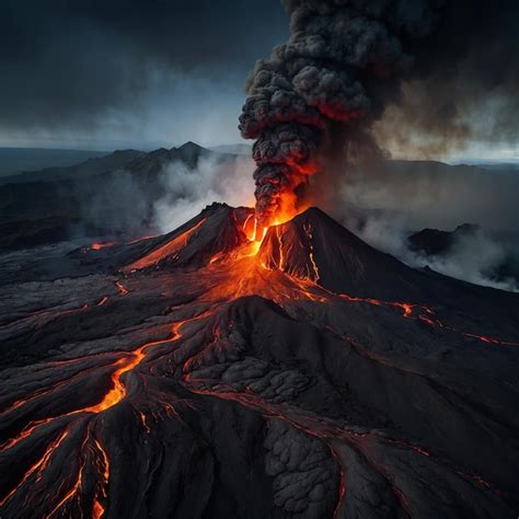 Premium Photo Captivating Volcanic Eruption With Photorealistic Closeup Of Natures Fury