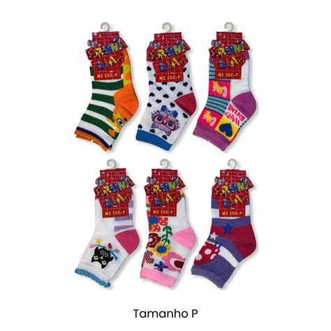 Kit c Meia Infantil Menina Desenhos Sortidos Bruna Lian Galé Lingerie Calcinhas sutiãs