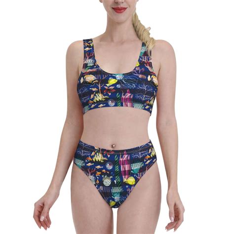 High Waisted Bikini Sets For Women Sea Inhabitans And Herb 2 Piece