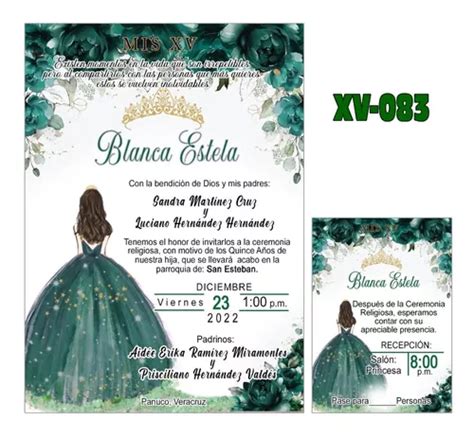 Invitaciones Xv Años Color Verde 50 Jgos 50 Pases Extras Envío gratis