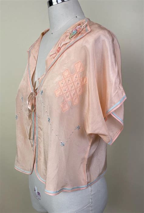 Vintage S S Peach Silk Lingerie Lounging Blou Gem