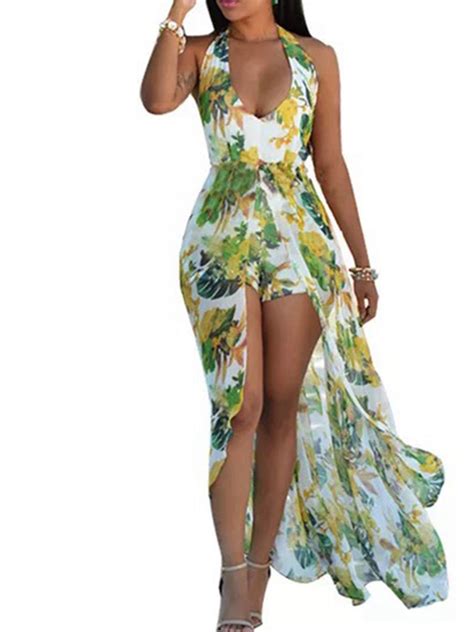 Free Day Shipping Buy Summer Women Beach Sexy Jumpsuit Flower Print