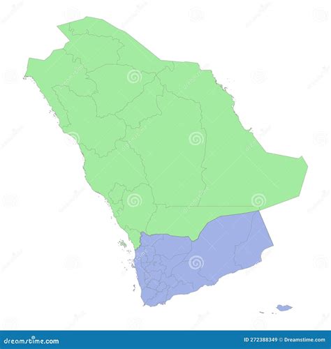 High Quality Political Map Of Saudi Arabia And Yemen With Borders Of