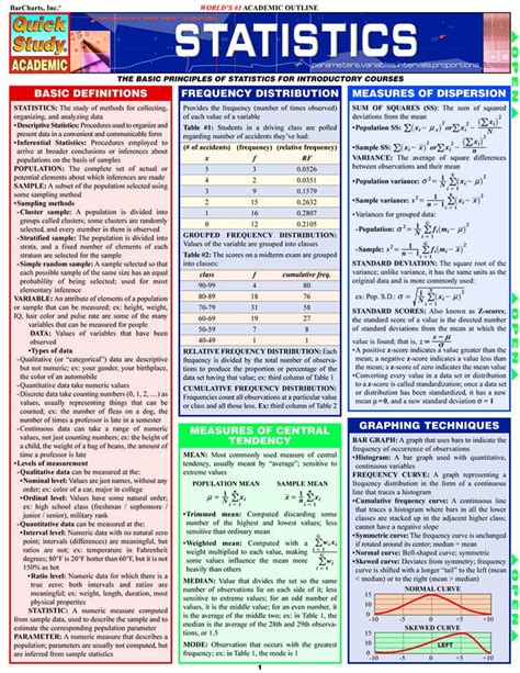 Statistics Laminate Reference Chart Parameters Variables Intervals