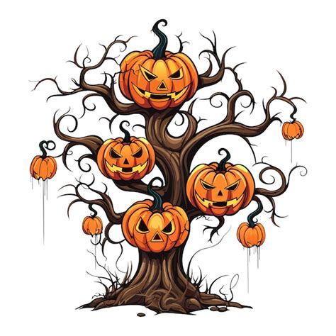 Vector De Rbol De Miedo De Halloween Con Calabaza De Halloween