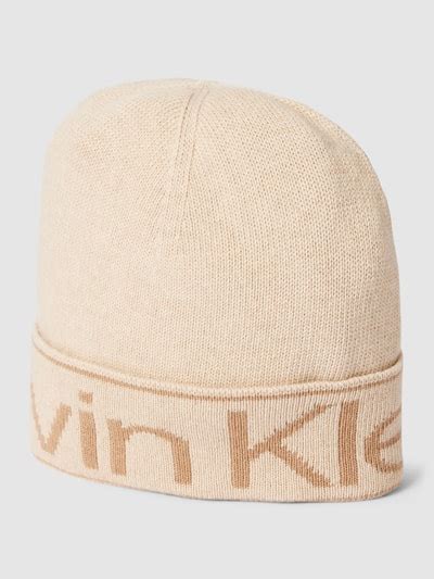 Ck Calvin Klein Beanie Mit Label Detail Modell Eco Reverso Beige