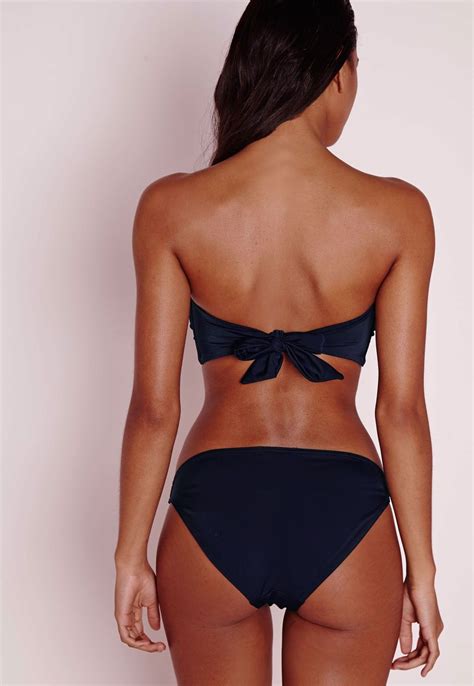 Missguided Twist Bandeau Bikini Top Navy Bikinis Bandeau Bikini