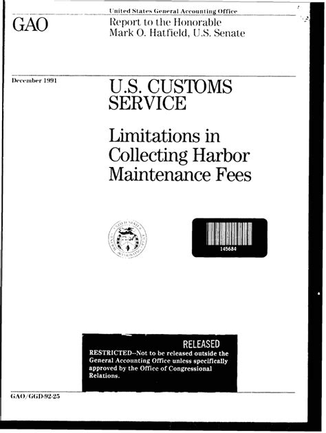 Fillable Online Gao GGD 92 25 U S Customs Service Justice And Law