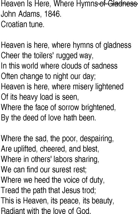 Hymn And Gospel Song Lyrics For Heaven Is Here Where Hymns Of Gladness Hot Sex Picture