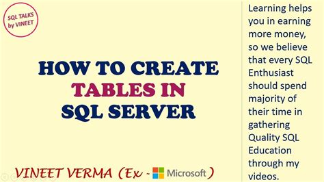 How To Create Tables Sql Server Database Design Sql Talks By Vineet Youtube