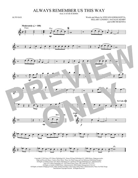 Always Remember Us This Way From A Star Is Born By Lady Gaga Sheet Music For Alto Sax