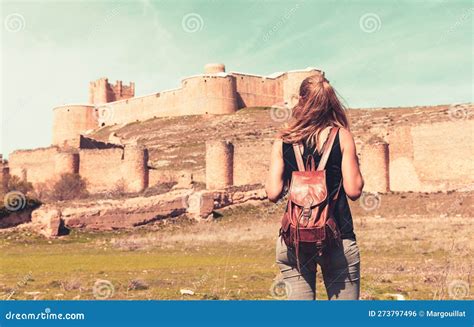 Tourism At Berlanga De Duero Castle Soria Province Spain Stock Photo