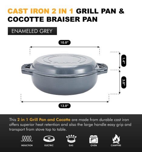 Bruntmor Pre Seasoned 2 In 1 Cast Iron Pan Grill Lid 3 3Qt 0 94 H 5