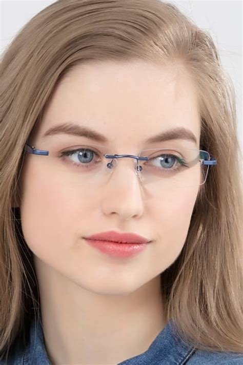 Montecelio Rectangle Navy Rimless Eyeglasses Eyebuydirect Lentes De Mujer Look De Cabello