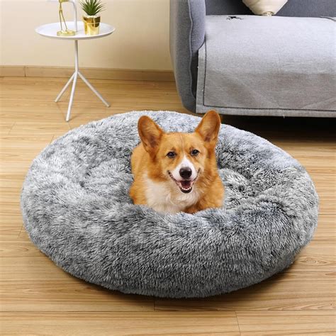 Katinyos Calming Dog Bed For Medium Dogs 32 Inches Donut Dog Bed With