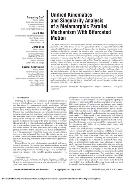 Pdf Unified Kinematics And Singularity Analysis Of A Metamorphic