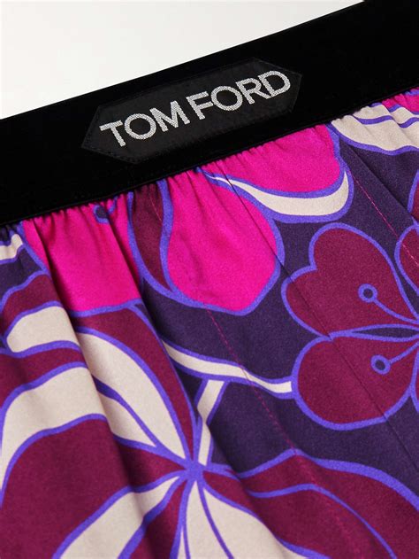 Tom Ford Floral Print Velvet Trimmed Stretch Silk Satin Boxer Shorts