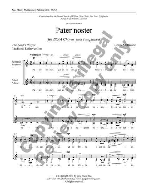 Pater Noster By Henry Mollicone Ssaa Sheet Music Sheet Music Plus