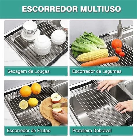 Escorredor Lou As Inox Esteira Multifun Es Dobr Vel X Madeiramadeira