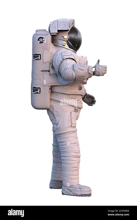 Astronaut Showing Thumbs Up Standing Spaceman Isolated On White