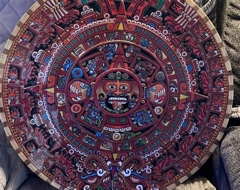 Large Aztec Calendar Wall Art, Wood, Laminate, Painted, Mexika Culture ...