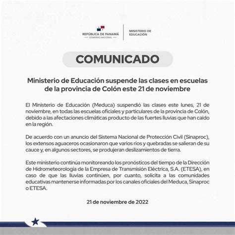 Meduca Suspende Clases En La Provincia De Col N Nexpanama