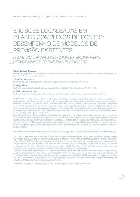 Pdf ErosÕes Localizadas Em Pilares Complexos De Pilares Complexos Os Modelos De Previsão