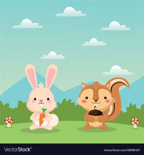 Squirrel and rabbit cartoon icon woodland animal Vector Image