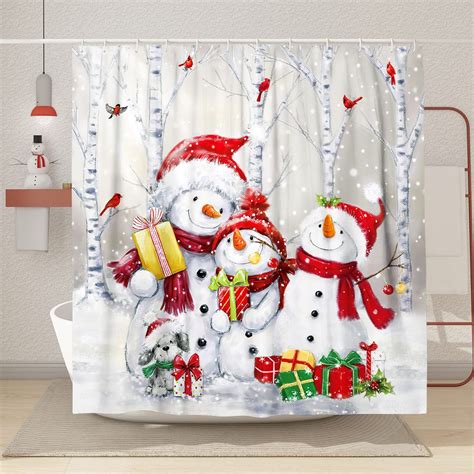 Desihom Winter Christmas Shower Curtain Set Waterproof