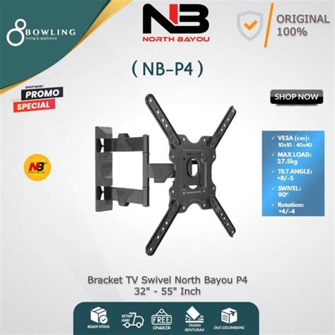 Bracket TV Monitor LED LCD North Bayou NB P4 32 55 Inch Swivel Braket