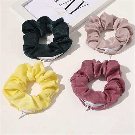 Kaufe Reißverschluss Samt Scrunchie Frauen Mädchen Elastische Haare