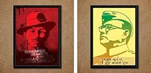 Legendary Bhagat Singh Netaji Bose Wall Poster With PVC Frame