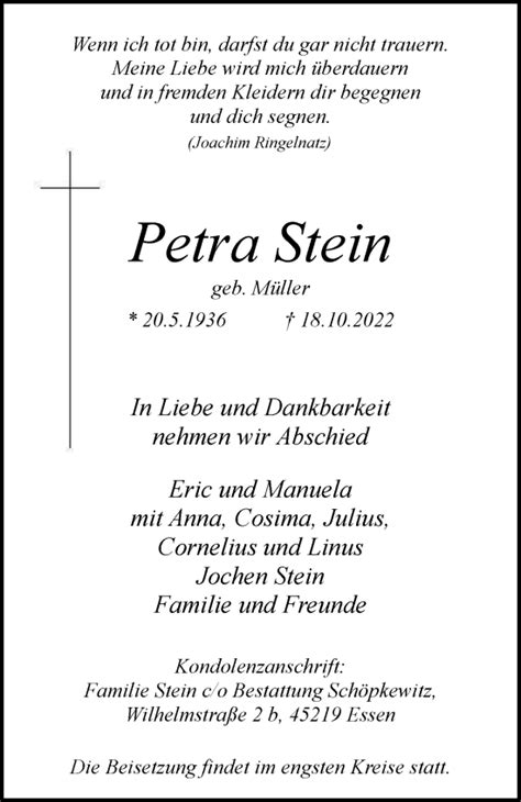 Traueranzeigen Von Petra Stein Trauer In NRW De