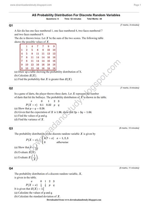 Probability Distribution Worksheets