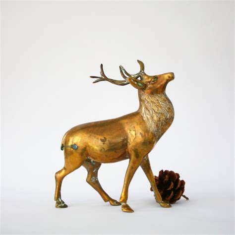 Vintage Brass Reindeer Figurine Large Stag Deer Woodland