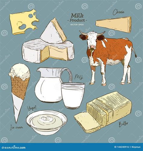 Hand Drawn Vector Sketch Dairy Products Set Vector Stock Vector