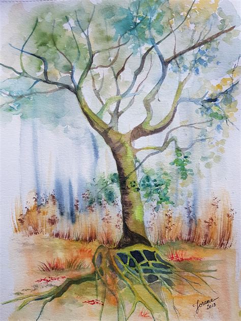 Arbre De Vie 2 Aquarelle Jorane Paysage Aquarelle Aquarelle Arbre