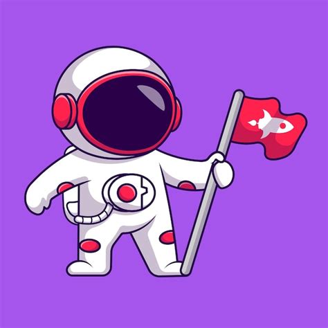 Premium Vector Cute Astronaut Holding Flag Cartoon Vector Icons